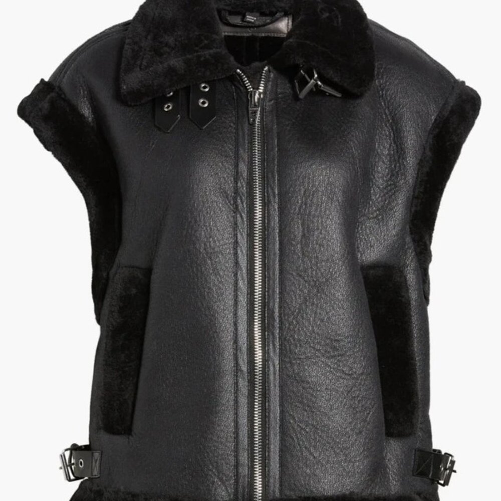 BLANKNYC Sherpa Moto Vest Faux Leather & Sherpa Trimmed Vest Size M NWT - Picture 2 of 14